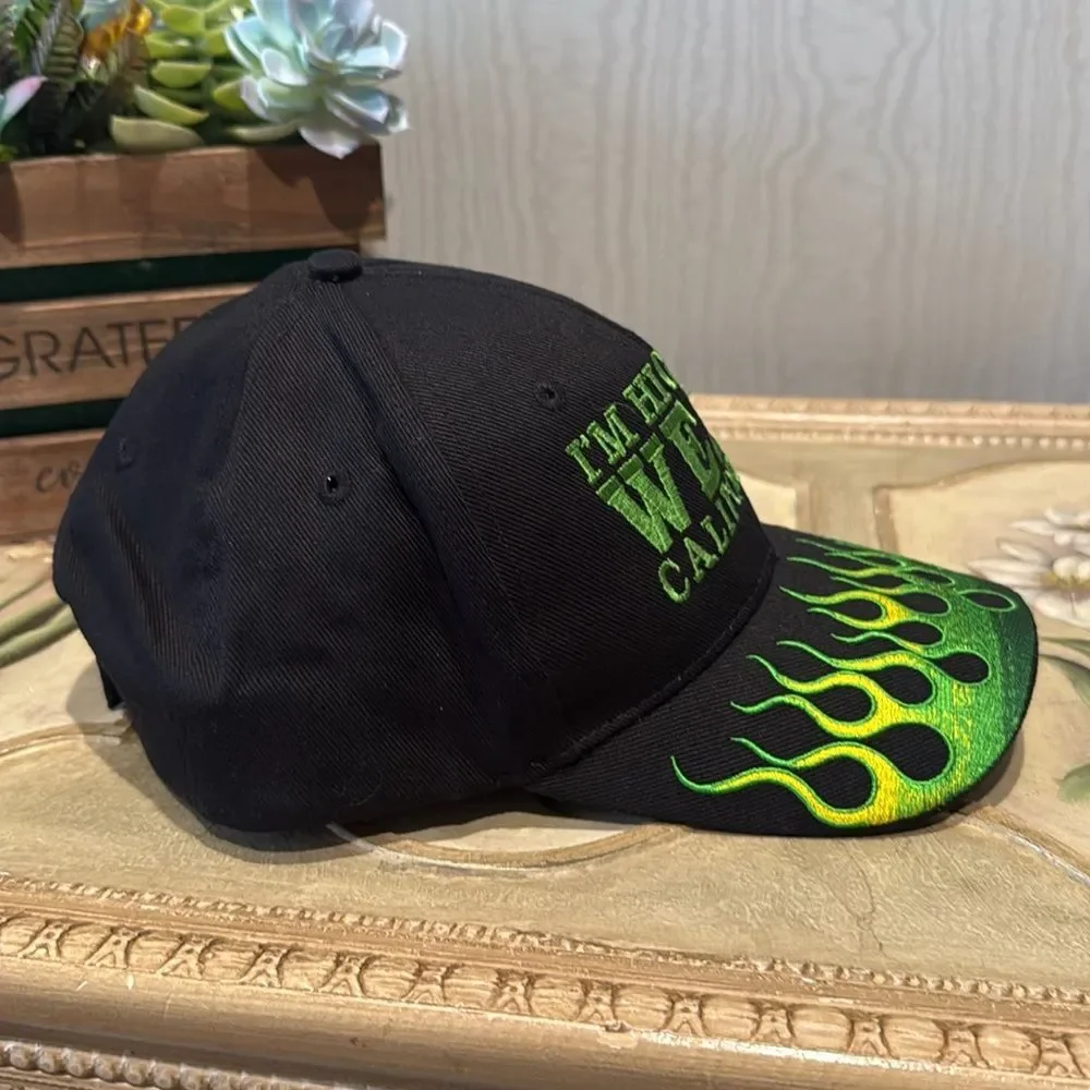 High On Weed California Adjustable Embroidered Cap Black Green Flames Unisex OS